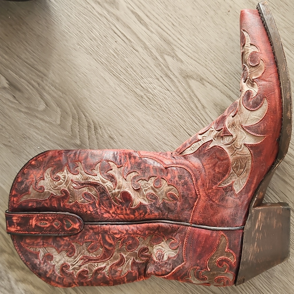 Dan Post Red and Brown With A Touch Of Silver Ankle Boots - Picture 6 of 7